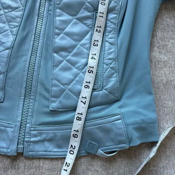 Blanc Noir Blue Leather Moto Mesh Jacket - Picture 8 of 12